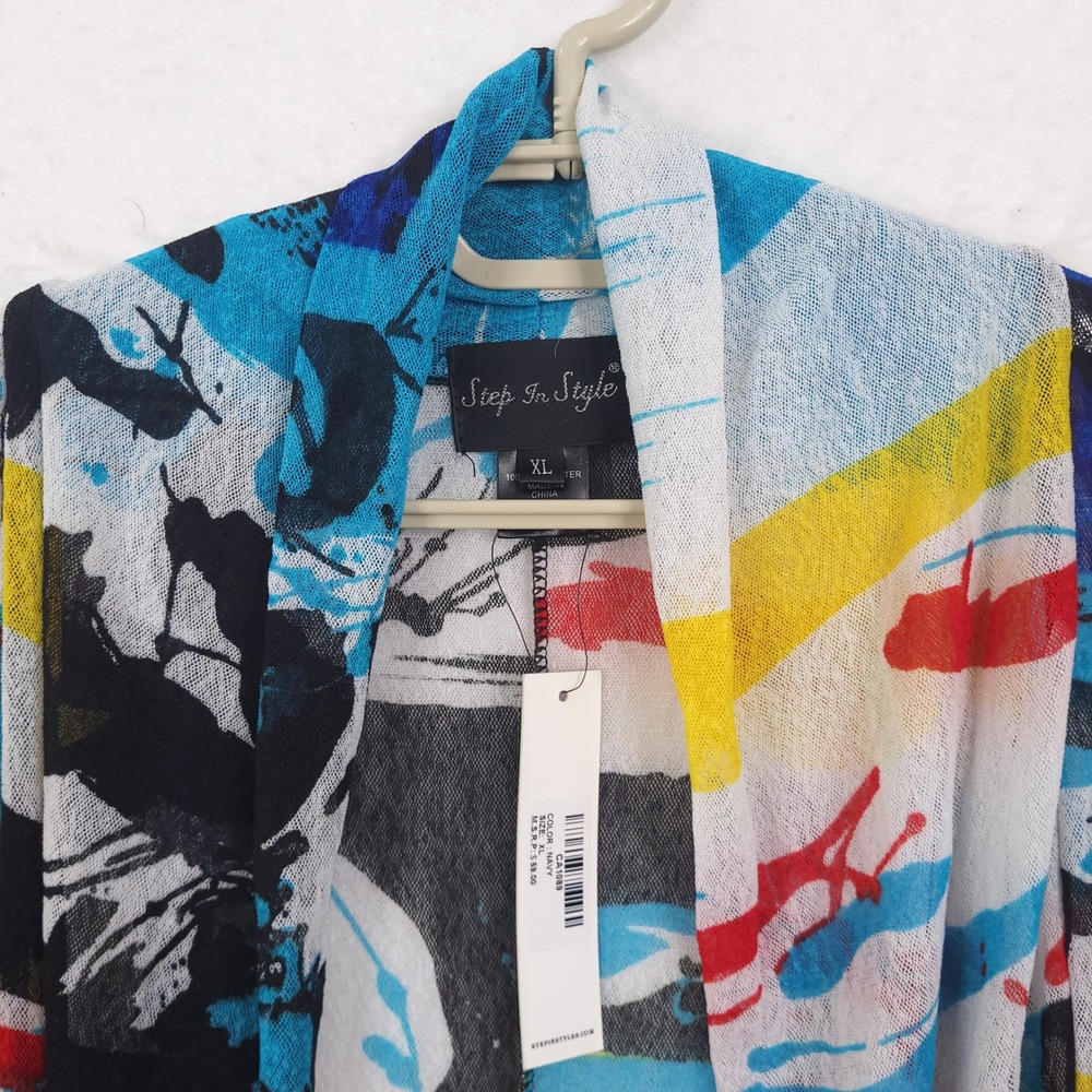 Step In Style Lightweight Cardigan XL Abstract Artsy Grunge Sheer Maximalist - Picture 7 of 16